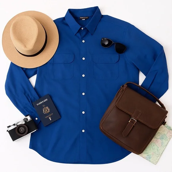 TravelSmith Royal Blue Button Up Shirt Mens Large Wrinkle Resistant Travelwear - Picture 2 of 11